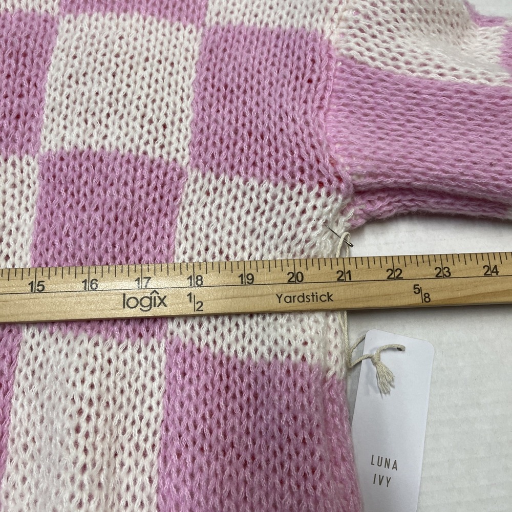 Luna Ivy‎ Sweater Womens L Pink White Checkerboard Heart Thick Knit Pullover - Picture 9 of 9